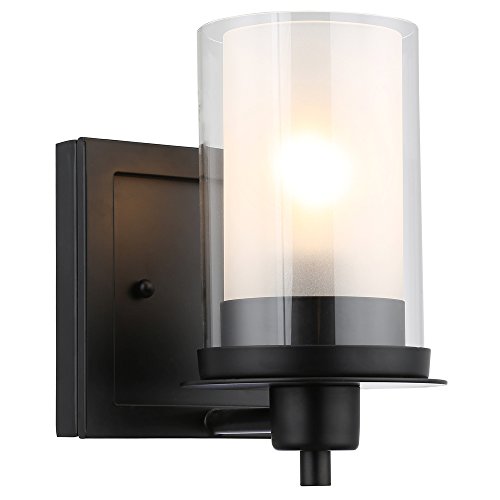 Product Cover Designers Impressions Juno Matte Black 1 Light Wall Sconce/Bathroom Fixture with Clear and Frosted Glass: 73482