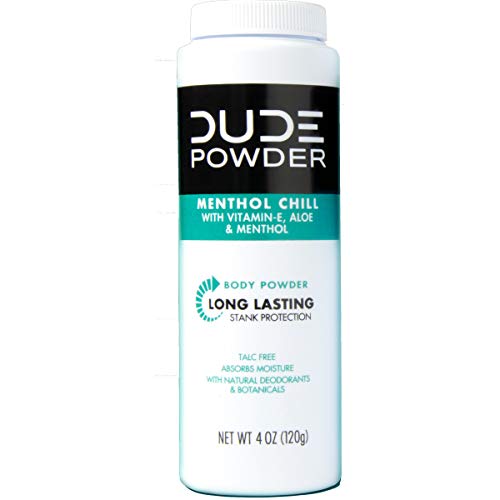 Product Cover DUDE Body Powder, Menthol Chill 4 Ounce Bottle Natural Deodorizers Cooling Menthol & Aloe, Talc Free Formula, Corn-Starch Based Daily Post-Shower Deodorizing Powder for Men