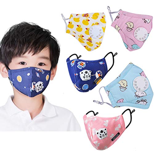 Product Cover Kid's Dust Mouth Mask Cartoon PM2.5 Anti Dust Pollution Mask Cotton Mouth Mask Children's Guaze Mask Dustproof Face Mask with N95 Respiration Valve Filter 5pcs