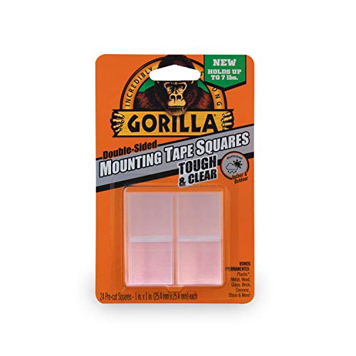 Product Cover Gorilla Tough & Clear Double Sided Mounting Tape Squares, 1 Inch Pre-Cut, Clear, (24 squares)