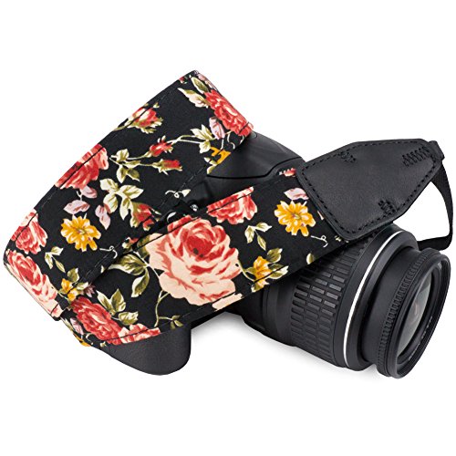 Product Cover Wolven Pattern Cotton Camera Neck Shoulder Strap Belt Compatible for DSLR/SLR/Men/Women etc, Black Rose