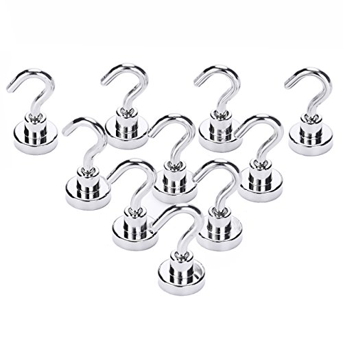 Product Cover Magnetic Hooks,22LBS Heavy Duty Neodymium Rare Earth Magnet Hook with 3 Layers Ni Strong Corrosion Protection,Ideal for Indoor Hanging(Silvery White,Pack of 10)