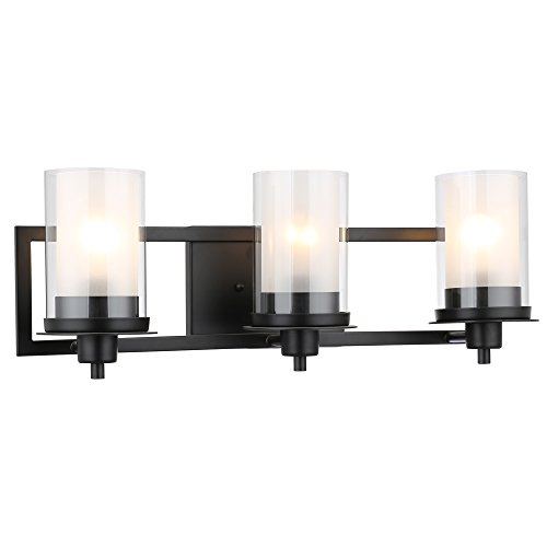 Product Cover Designers Impressions Juno Matte Black 3 Light Wall Sconce/Bathroom Fixture with Clear and Frosted Glass: 73484