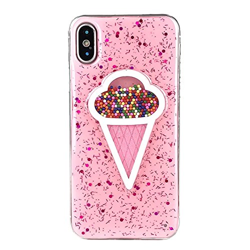 Product Cover iPhone X Case/iPhone Xs Case,Blingy's New Creative Design Shiny Bling Bling Glitter Sparkle Style Protective Soft TPU Rubber Case for iPhone X and iPhone Xs (Pink Ice Cream)