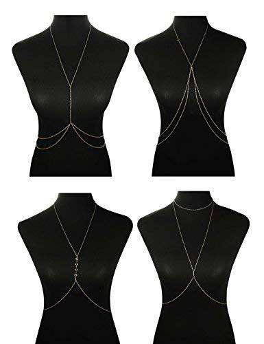 Product Cover Finrezio Thin Sexy Gold Cross Body Belly Chains Necklace Jewelry for Women 4Pcs a Set