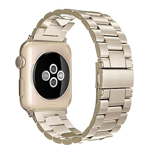Product Cover Simpeak Band Compatible with Apple Watch 42mm 44mm, Stainless Steel Wirstband Replacement for Apple Watch Series 5 4 3 2 1, Champagne Gold