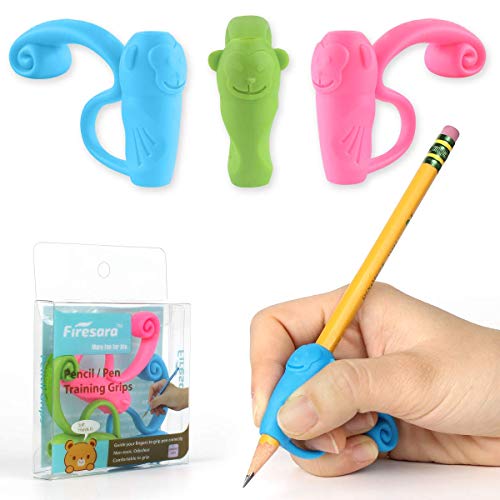 Product Cover Pencil Grips, Firesara 2018 Original Pencil Gripper Monkey Design Posture Correction for Kids Preschoolers Children Adults Special Needs Handwriting Aid for Lefties or Righties (3PCS)