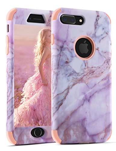 Product Cover iPhone 8 Plus Case, iPhone 7 Plus Marble Case, for Women, Tobomoco Tri-Layer Slim Soft Flexible Silicone and Hard PC Shockproof Cover for Apple iPhone 7 Plus/8 Plus (Pink + Rose Gold Marble)