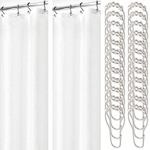 Product Cover mDesign - 2 Pack - Extra Wide Water Repellent, Mildew Resistant, Heavy Duty Flat Weave Fabric Shower Curtain, Liner - for Shower and Bathtub - Includes 24 Shower Rings - 108