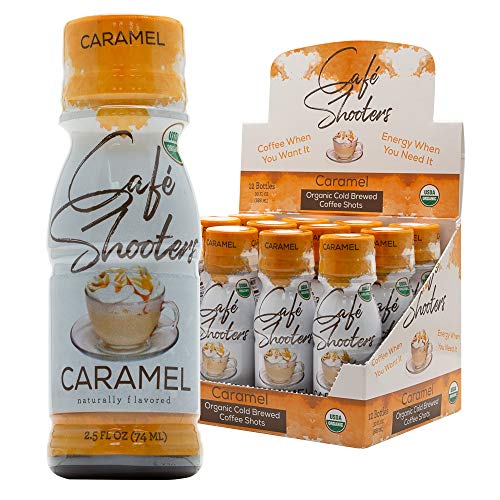 Product Cover Café Shooters Cold Brew Coffee Shot, Pocket Coffee Bottle on The go for Energy, Natural Caffeine as Strong as 2 Cups Organic Coffee Drink, 12 Pack (Caramel)