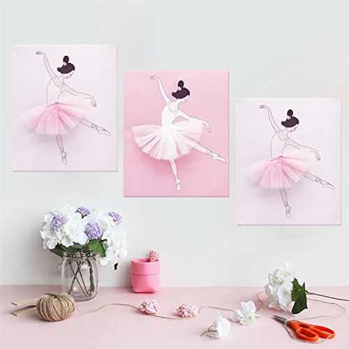 Product Cover AmazingWall Dance Wall Decal Ballet Art Decor Painting on Canvas Baby Nursery and Girls Room Decor 9.84x11.81 3Pcs/Set