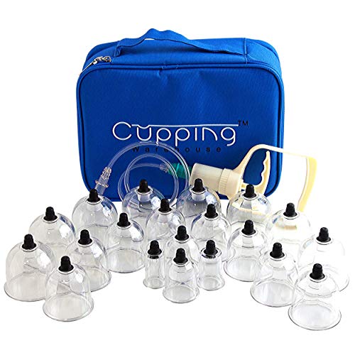 Product Cover Cupping Warehouse 20 Chinese Cup Polycarbonate Professional Cupping Therapy Set with Pump Gun and Extension Tube and Silicone Top (20Chinese)