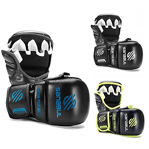 Product Cover Sanabul New Item Essential 7 oz MMA Hybrid Sparring Gloves (Black/Blue, Large/X-Large)