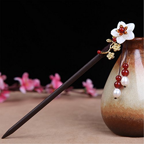 Product Cover MonLiya Wooden Hair Pin Chinese Hair Sticks Pin Hairpin with Tassel Pearls Dangle Retro for Women Girls Long Hair Styling