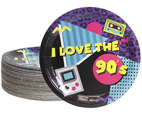Product Cover Disposable Plates - 80-Count Paper Plates, 90s Party Supplies for Appetizer, Lunch, Dinner, and Dessert, Kids Birthdays, 9 Inches in Diameter