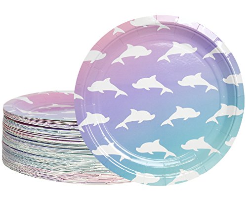 Product Cover Disposable Plates - 80-Count Paper Plates, Dolphin Party Supplies for Appetizer, Lunch, Dinner, and Dessert, Kids Birthdays, 9 inches in Diameter