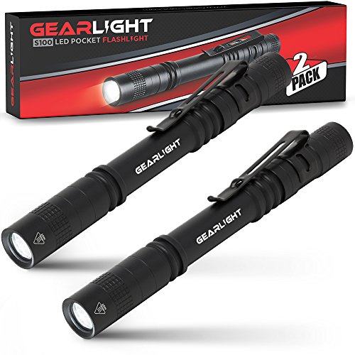 Product Cover GearLight LED Pocket Pen Light Flashlight S100 [2 PACK] - Small, Mini, Stylus PenLight with Clip - Perfect Flashlights for Inspection, Work, Repair