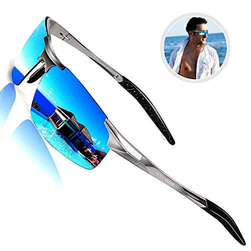 Product Cover ROCKNIGHT Driving Polarized Sunglasses for Men UV Protection Mirrored Sunglasses Ultra Lightweight Al-Mg Metal Outdoor Golf Fishing Sports Sunglasses Rimless