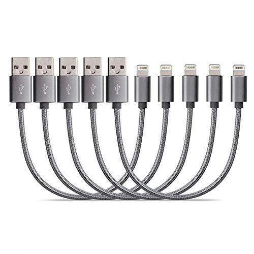 Product Cover Short Charging Cables [5 Pack 8 inches] BUENTEK Nylon Braided USB Cable Sturdy Charging Cord Compatibility with i OS System Device - Gray