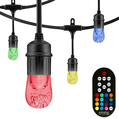 Product Cover Enbrighten 36134 Seasons 24ft LED Outdoor String, Warm White & Color Changing Edison, Patio, Café,, Shatterproof Light Bulbs, 150 Color Combinations, 24', Black
