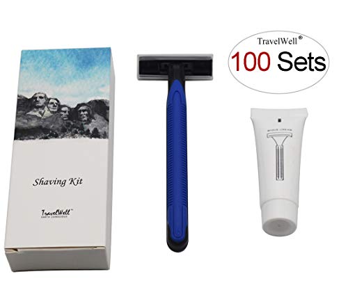 Product Cover TRAVELWELL Individually Wrapped Hotel Toiletries Amenities Smooth Shave Disposable Razor and Cream(10g) Boxed 100 Sets per Case Landscape Series