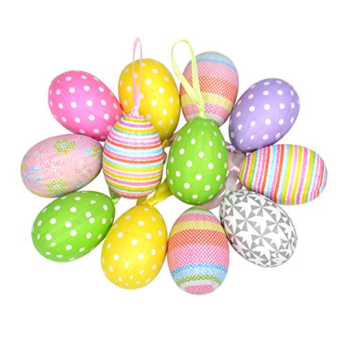 Product Cover 12pcs New Colorful Paper Mache Egg Hanging Ornaments Easter Christmas Decoration