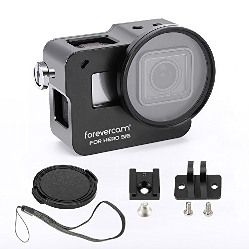 Product Cover Forevercam Aluminium Housing Case Alloy Protective Skeleton Frame with 52mm UV Filter and Lens Cap for Gopro Hero 5/6/GoPro HERO7 Black Action Camera Black with Rear Door