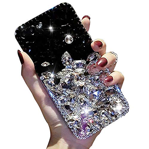 Product Cover For iPhone 7 Plus/8 Plus Cute Sparkle Case,Aearl TPU Soft Luxury 3D Handmade Crystal Rhinestone Bling Full Diamond Glitter Cover with Screen Protector for iPhone 8 Plus/7 Plus - Clear and Black