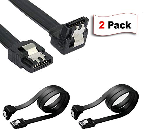 Product Cover 2 Pack SATA 3 Data Cable 90 Degree Right Angle SATA III Cable 23 Inches 6.0 Gbps with Locking Latch (2 x Sata Cable Black)