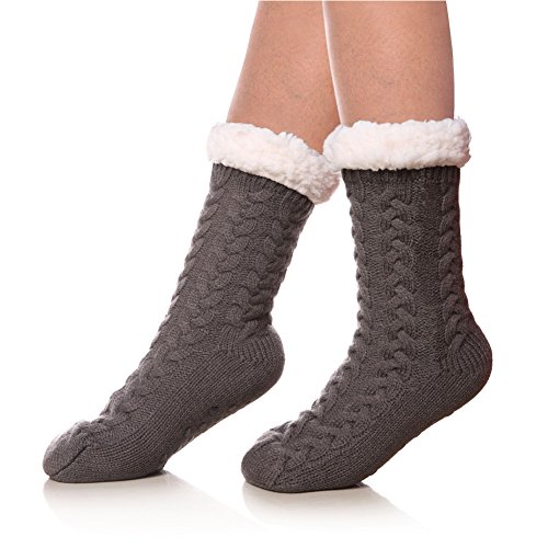 Product Cover SDBING Women's Winter Super Soft Warm Cozy Fuzzy Fleece-lined Christmas Gift With Grippers Slipper Socks (Gray A)