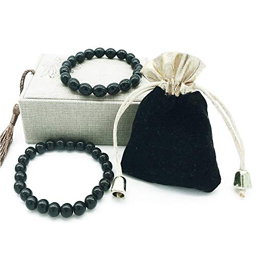 Product Cover Black Tourmaline Crystal Bracelet for Women and Men Emf Protection Negative Ion Balance Energy Bracelet Set
