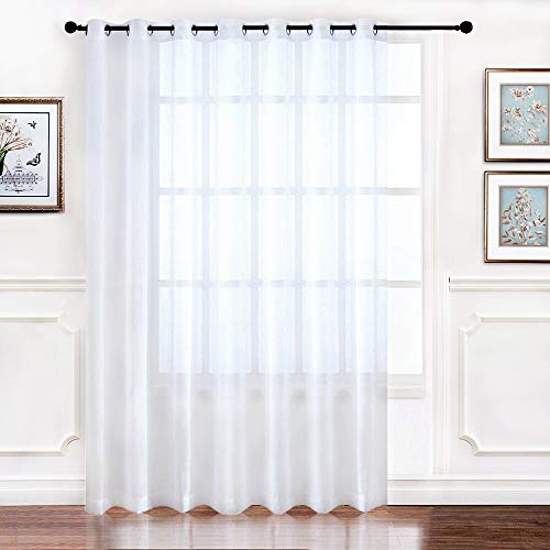 Product Cover RYB HOME Extra Wide Sheer Window Curtains for Sliding Glass Patio Door, Light Glare Filter Grommet Curtain Vertical Voile Drape for Living Room, White, Width 100