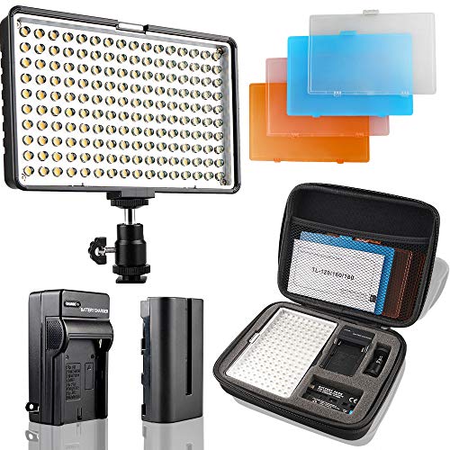 Product Cover LED Camera Light/Camcorder Video Light Panel, SAMTIAN 160 LED Video Photo Light Kit, Ultra Bright Panel Light with Four Color Filters, Battery, Charger, Carry Case for All DSLR Cameras