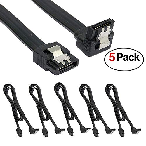 Product Cover 5 Pack SATA 3 Data Cable 90 Degree Right Angle SATA III Cable 23 Inches 6.0 Gbps with Locking Latch (5 x Sata Cable Black)