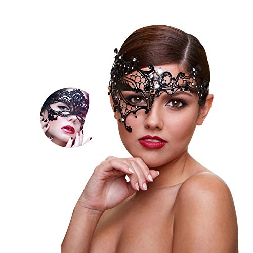 Product Cover Masquerade Mask Women Shiny Rhinestone Venetian Party, Half Face, Size Medium
