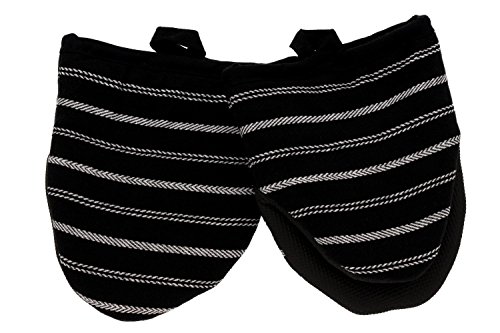 Product Cover Cuisinart Neoprene Mini Oven Mitts, 2pk - Heat Resistant Oven Gloves Protect Hands and Surfaces with Non-Slip Grip and Hanging Loop-Ideal Set for Handling Hot Cookware, Bakeware-Twill Stripe Jet Black