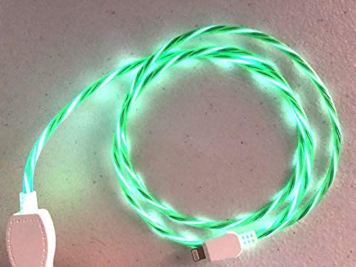Product Cover New Tech Junkies Candy Flow Moving EL Light-UP Flow led USB Data Charger Cable for iPhone X 8 7 6 5s (Green)