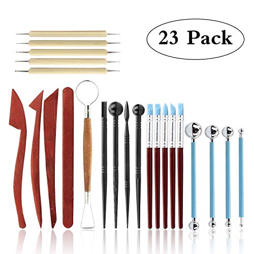 Product Cover Polymer Clay Tools,23 pcs Modeling Clay Sculpting Tools Kits for Pottery Sculpture, Include Wooden Dotting Tools,Rubber Tip Pens,Ball Stylus Tool,Modeling Tools Pottery Tools,Rosewood Ceramics Tool
