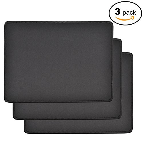 Product Cover MROCO Pack of 3 Standard 8.5x11 Inch Waterproof Computer Mouse Pads with Non-Slip Rubber Base, Rectangle Gaming Mousepads with Stitched Edges for VicTsing, Pictek, Logitech, Razer Mouse, 3mm Thick, Black