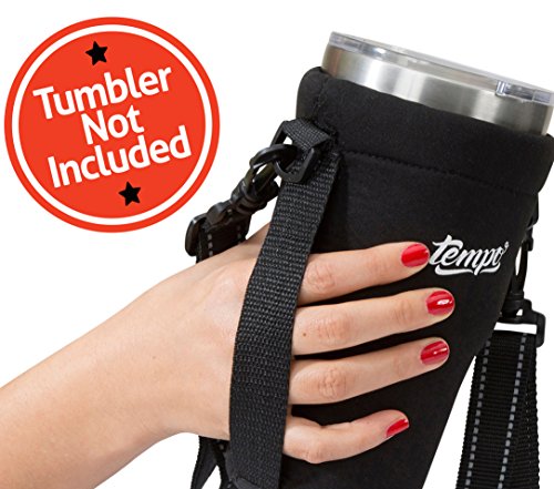 Product Cover Tumbler Carrier Holder Pouch+Tight Hand Strap For All 30oz. Stainless Steel Travel Insulated Coffee Mugs, Neoprene Black Sleeve Accessories, Light Hand Free Bag, Protective, Washable, Adjustable Strap