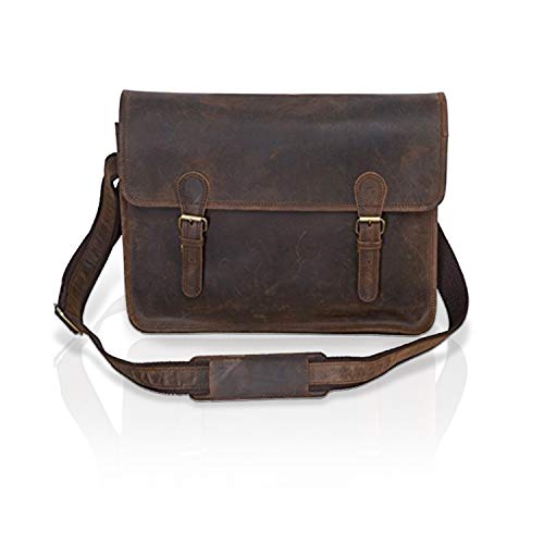 Product Cover KomalC Leather Briefcase 15 Inch Retro Buffalo Hunter Leather Laptop Messenger Bag Office Briefcase College Bag Fits Upto 15.6 Inch Laptop (Distressed Tan Plain)