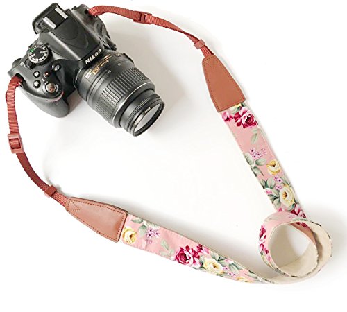 Product Cover Camera Neck Shoulder Belt Strap,Alled Leather Vintage Print Soft Camera Straps for Women/Men for DSLR/SLR/Nikon/Canon/Sony/Olympus/Samsung/Pentax/Fujifilm (Leather Pink Print)