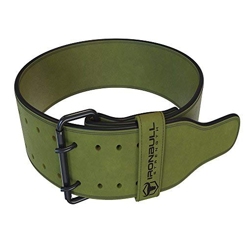 Product Cover Iron Bull Strength Powerlifting Belt - 10mm Double Prong - 4-inch Wide - Heavy Duty for Extreme Weight Lifting Belt (Green, Medium)