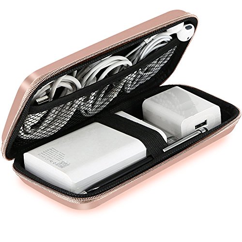 Product Cover Shockproof Carring Case, iMangoo Hard Protective EVA Case Impact Resistant Travel Power Bank Pouch Bag USB Cable Organizer Sleeve Pocket Accessory Earphone Pouch Smooth Coating Zipper Wallet Rose Gold