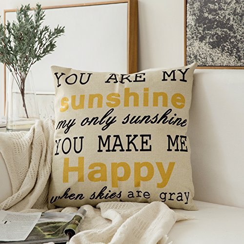 Product Cover MIULEE You are My Sunshine&You Make Me Happy Cotton Linen Decorative Throw Pillow Case Cushion Cover Pillowcase for Sofa Bed Car 18 x 18 Inch 45 x 45 cm