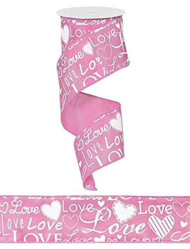 Product Cover Valentine's Day Love and Hearts Wired Edge Ribbon, 10 Yards (Pink, 2.5