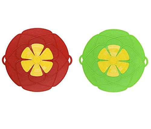 Product Cover 2Pcs Spill Stopper Lid Cover,Boil Over Safeguard,Silicone Spill Stopper Pot Pan Lid Multi-Function Cooking Tool,Kitchen Gadgets,Christmas Gift for Cooking Lover,Parents,Friends, Green& Red
