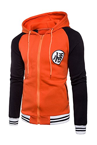 Product Cover Japanese Anime Dragon Ball Z Goku Symbol Zip Hoodies Sweatshirt Costumes (Large, Orange/Black)