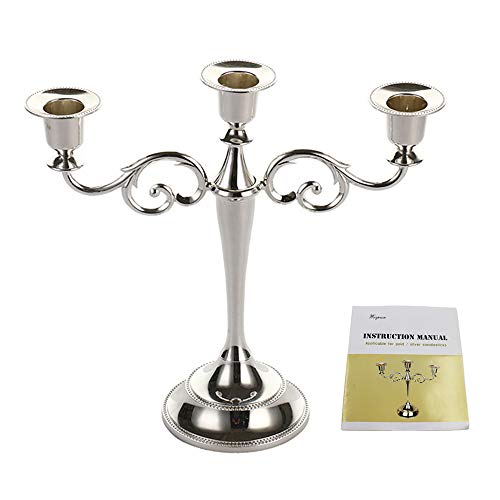 Product Cover WEISIPU 3 Arms Candle Holder Metal Pillar Candle Stick Wedding Event Candelabra (Silver)
