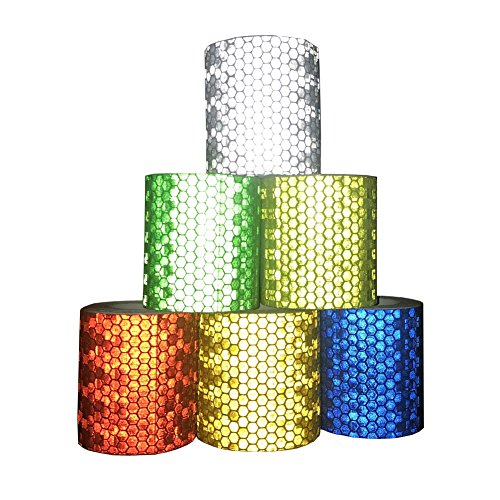 Product Cover Viewm Waterproof Reflective Tape Night Safety Sticker Warning Reflection Tape, 2 inches × 3.28 Yard / 5cm × 3.0 m Per Roll, Multicolored, 6 Rolls